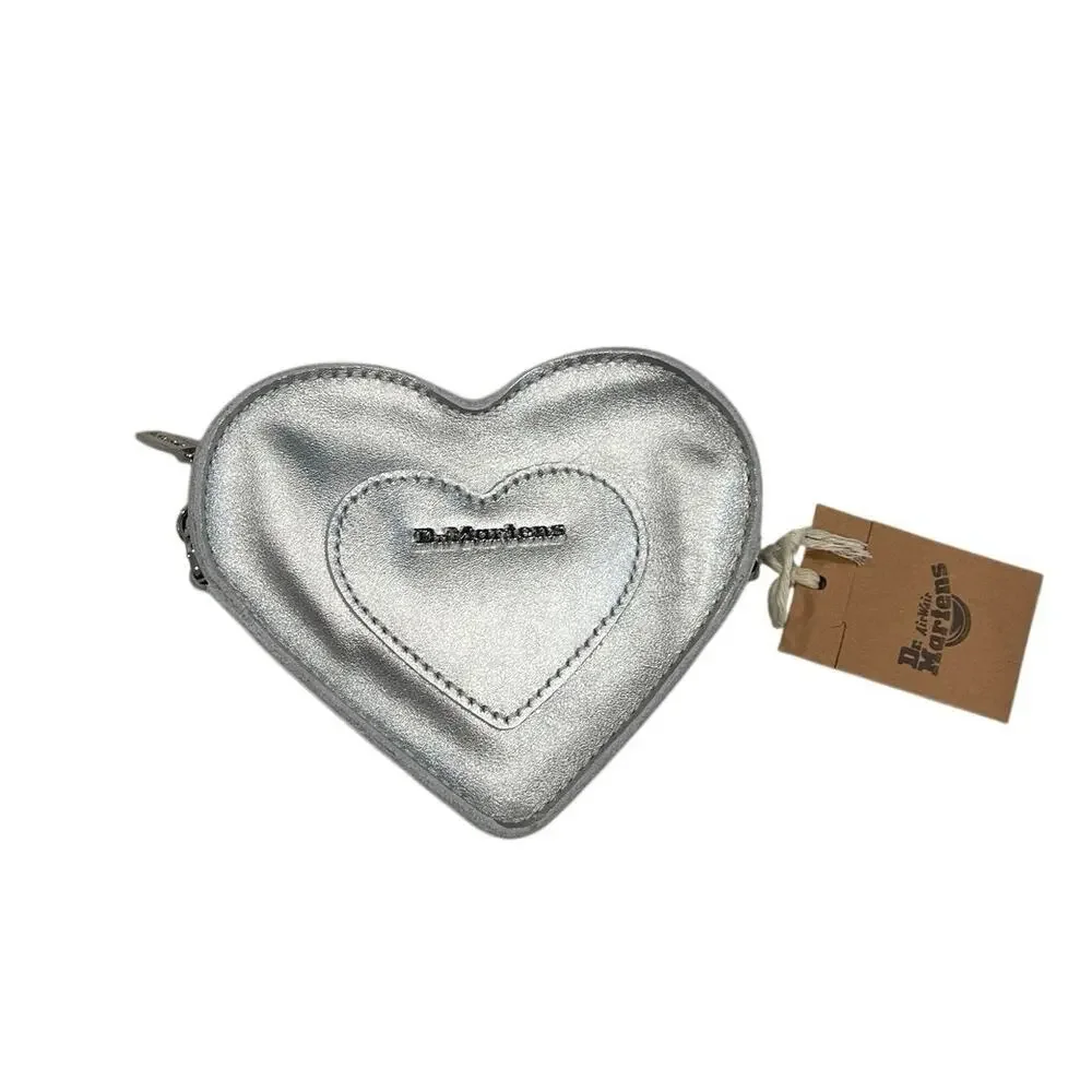 Dr. Marten Mini Silver Metallic Leather Heart Shaped Bag NWT Silver Chain Strap